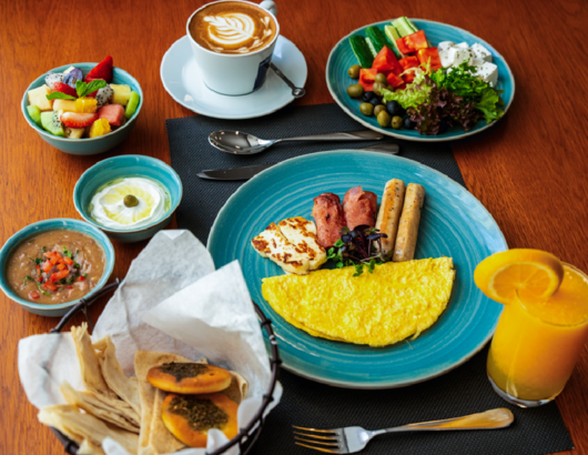 A diverse breakfast spread with something for everyone.