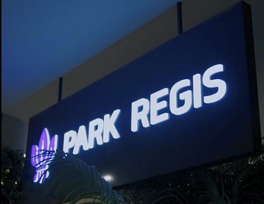 Park Regis hotel signage, showcasing the brand logo.