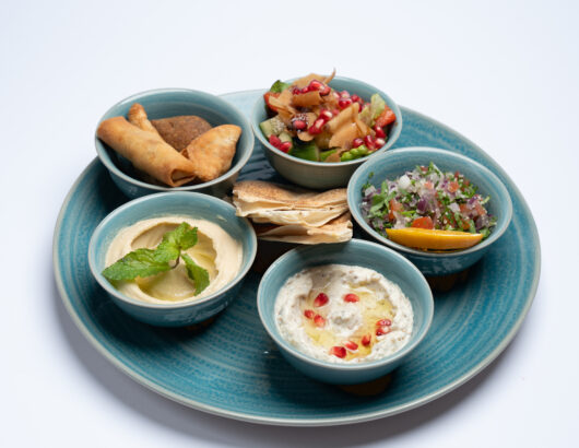 A delicious selection of Lebanese appetizers.